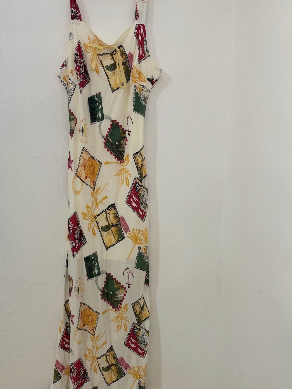 Workshop Republic Clothing Cream Maxi Slip Dress with Green, Red & Yellow Print